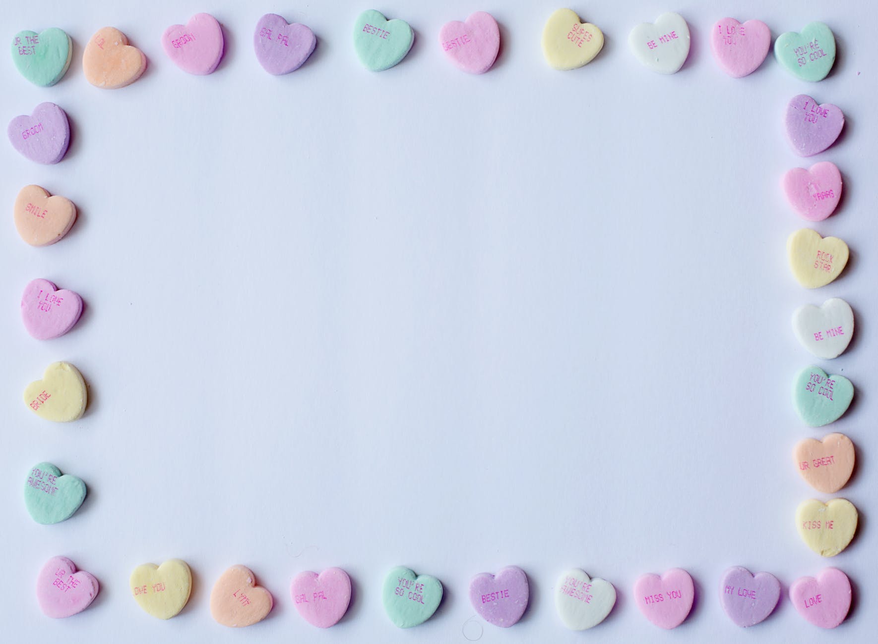 pastel colors of heart shaped candies